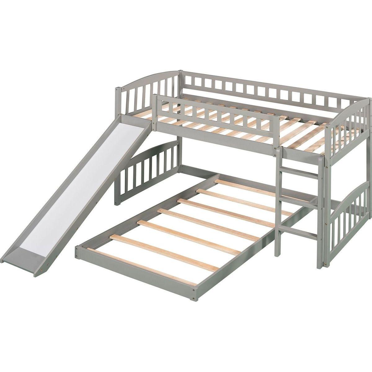 Twin Over Twin Bunk Bed with Slide and Ladder, Gray