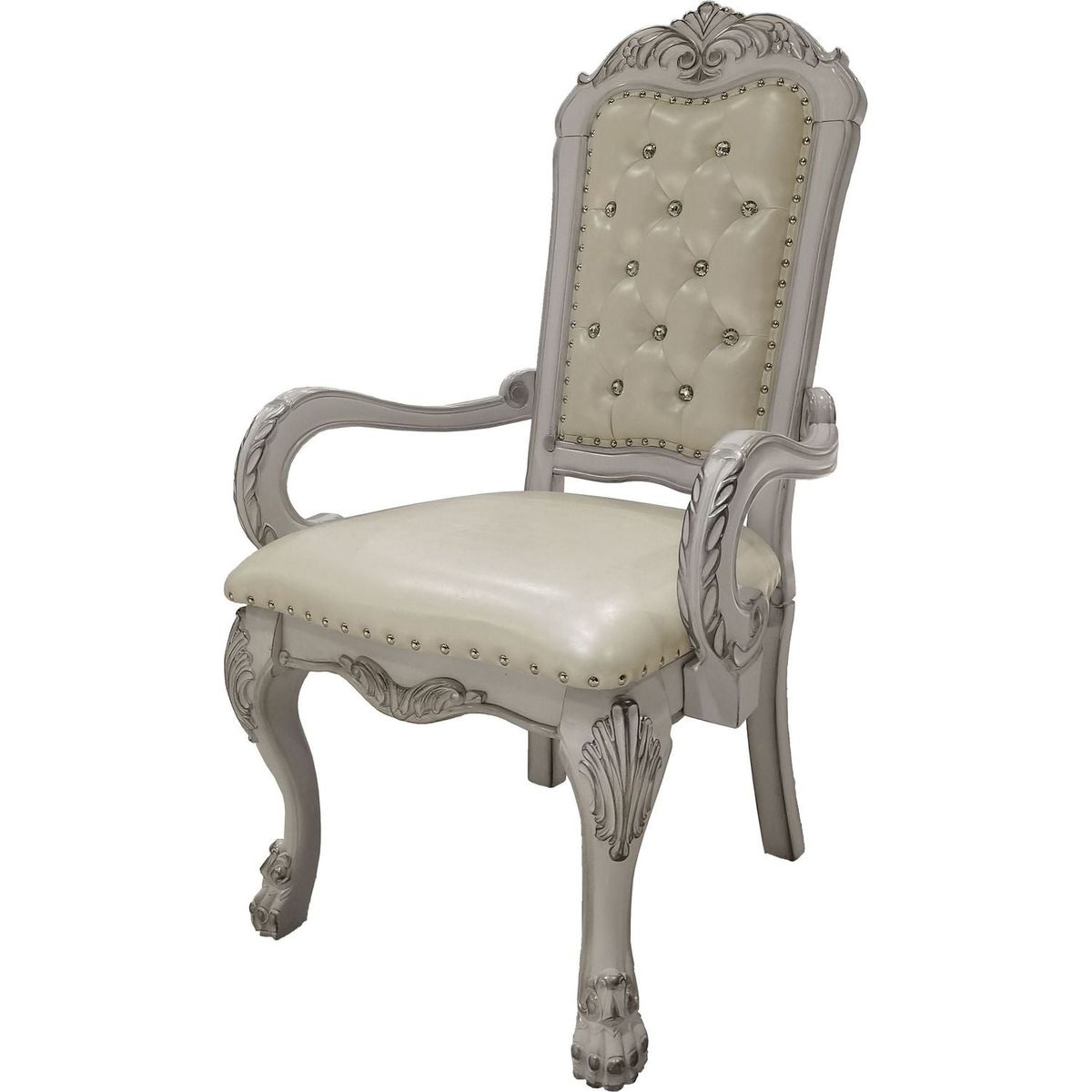 Dresden Arm Chair (Set-2) in PU & Bone White Finish