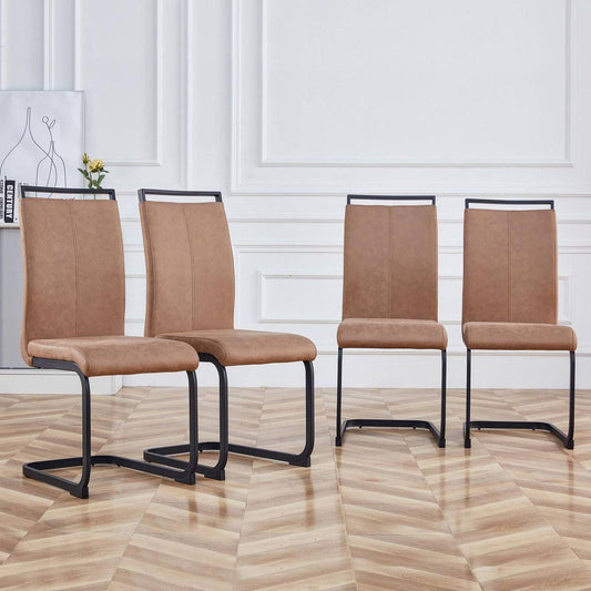 Modern Dining Chairs, Technology cloth High Back Upholstered Side Chair with C-shaped Tube Black Metal Legs for Dining Room Kitchen Vanity  Club Guest Office chair (Set of 4)Brown 1162