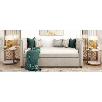 Twin Size Upholstered daybed with Trundle, Wood Slat Support, Beige(OLD SKU :LP000116AAA)