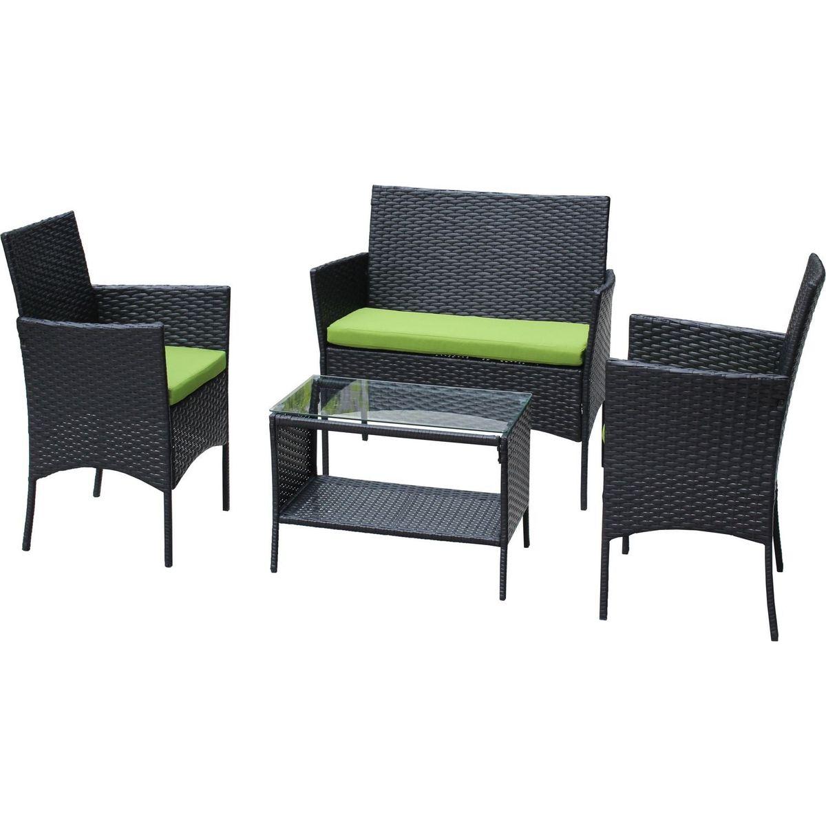4 PC Rattan Patio Furniture Set Outdoor Patio Cushioned Seat Wicker Sofa (green Cushion)