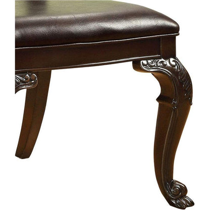 Traditional Intricate Back Design Set of 2 Side Chairs Brown Cherry Solid wood Chair Padded Leatherette Seat Kitchen Dining Room Furniture