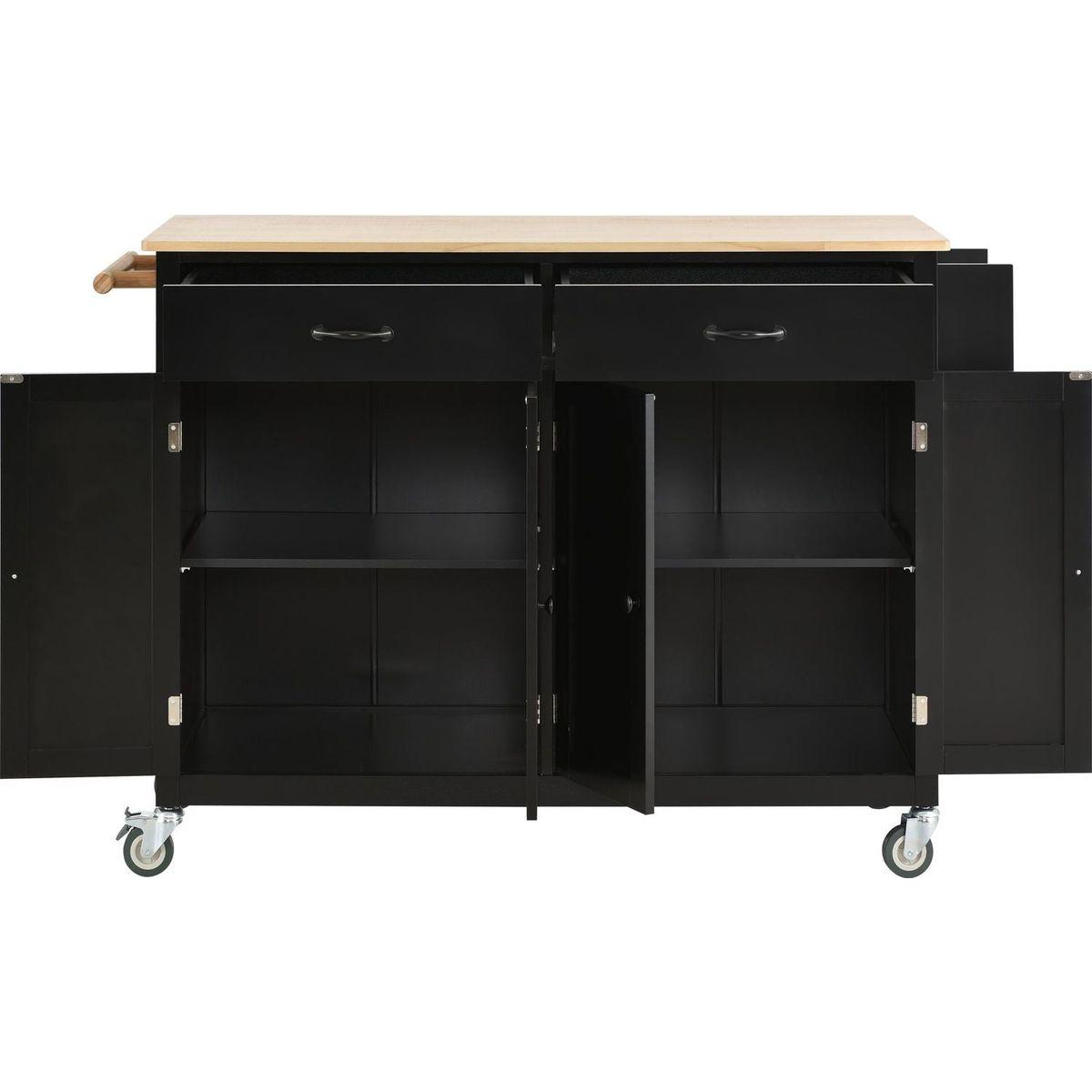 Kitchen Island Cart with Solid Wood Top and Locking Wheels4.3 Inch Width Door Cabinet and Two Drawerspice Rack, Towel Rack black) - Streamdale Furniture