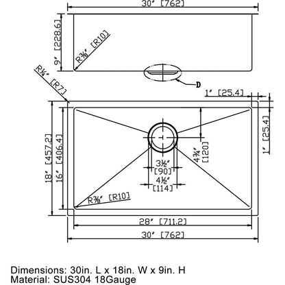 30" L X 18" W Undermount Kitchen Sink With Sink Grid