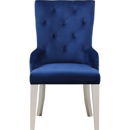 Varian Side Chair (1Pc), Blue Fabric & Antique Platinum