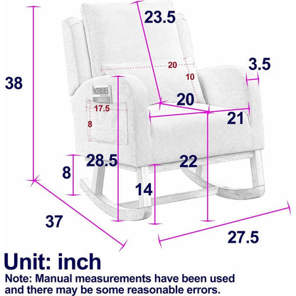 27.5" W Modern Accent High Back Living Room Casual Armchair Rocker with One Lumbar Pillow, Two Side Pockets.