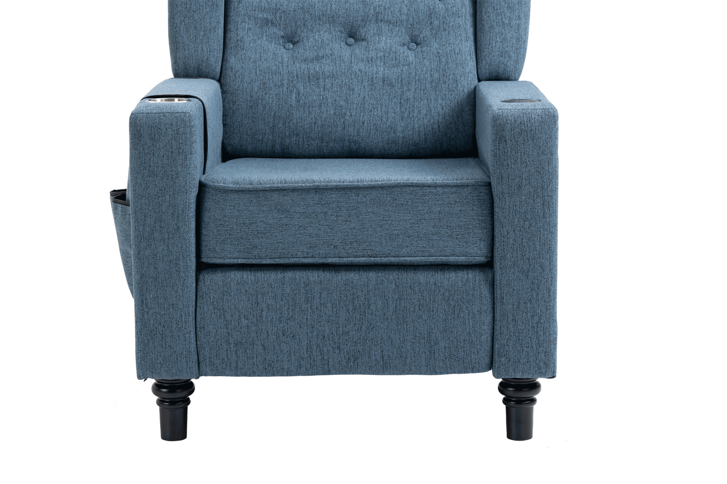 Arm Pushing Recliner Chair, Modern Button Tufted Wingback Push Back Recliner Chair, Living Room Chair Fabric Pushback Manual Single Reclining Sofa Home Theater Seating for Bedroom, Navy Blue