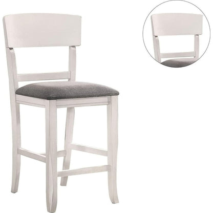 Contemporary Dining Room Counter Height Chairs Set of 2 Chairs only White Solid wood Gray Padded Fabric Seat