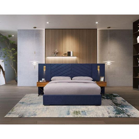 Queen Size Velvet Bed Frame/Vertical Channel Tufted Wingback Headboard/Upholstered Platform Bed/Strong Wooden Slats/No Box Spring Needed/Easy AssemblyRoyal blue