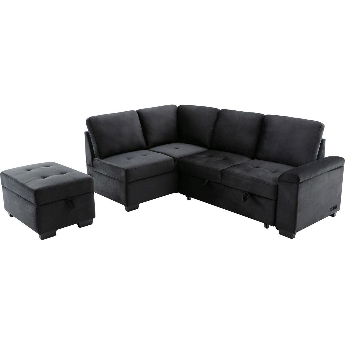 Sleeper Sectional Sofa, L-Shape Corner Couch Sofa-Bed with Storage Ottoman & Hidden Arm Storage & USB Charge for Living Room Apartment, Black
