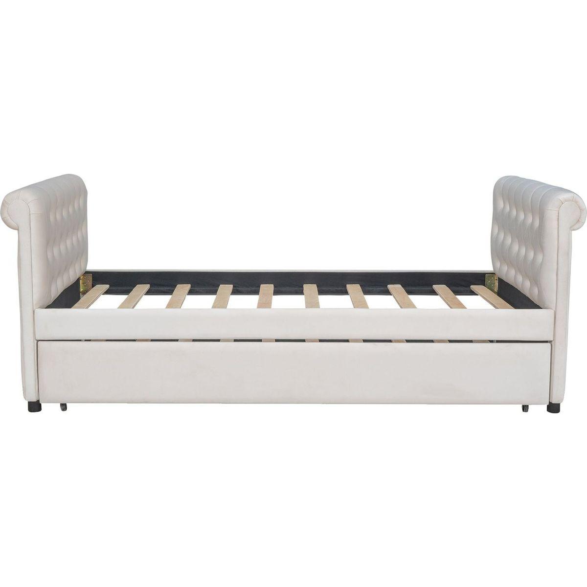 Twin Size Upholstered daybed with Trundle, Wood Slat Support, Beige(OLD SKU :LP000116AAA)