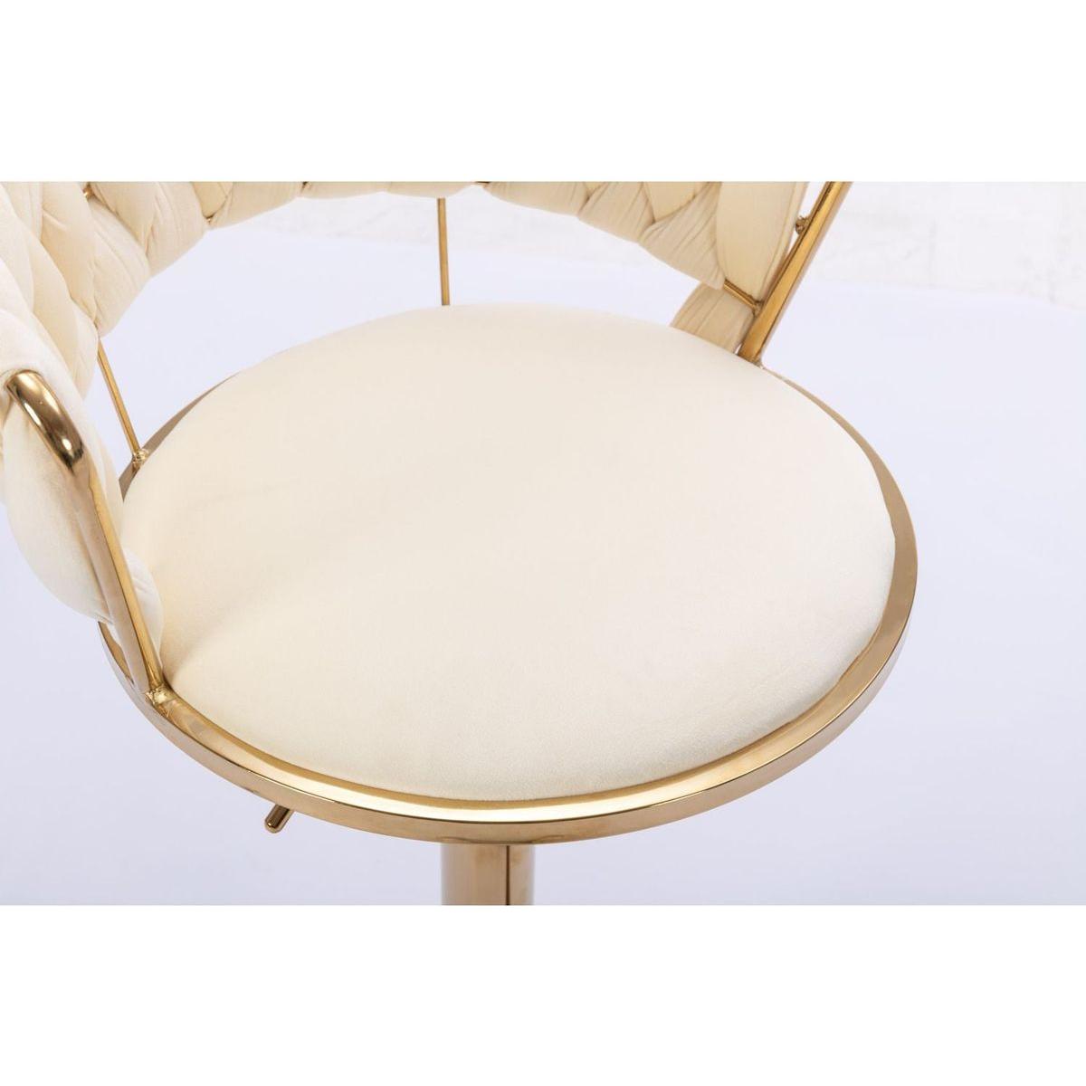 Set of 2 Bar Stools, with Chrome Footrest and Base Swivel Height Adjustable Mechanical Lifting Velvet + Golden Leg Simple Bar Stool-Cream - Streamdale Furniture
