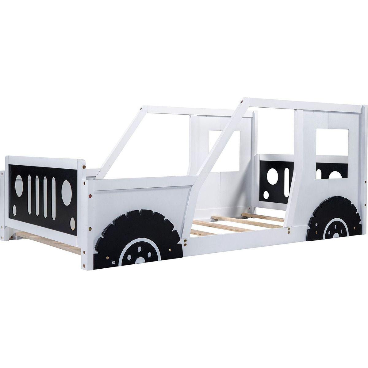 Twin Size Classic Car-Shaped Platform Bed with Wheels, White - Streamdale Furniture