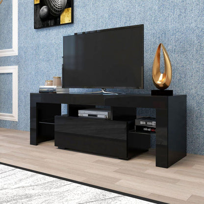 Black TV Stand with LED RGB Lights, Flat Screen TV Cabinet, Gaming Consoles - in Lounge Room, Living Room and Bedroom (Black)