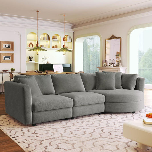 Three Indoor Cushioned Combination Sofas with Three Pillows and Curved Seat, for Living Room, Study Room, and Apartment