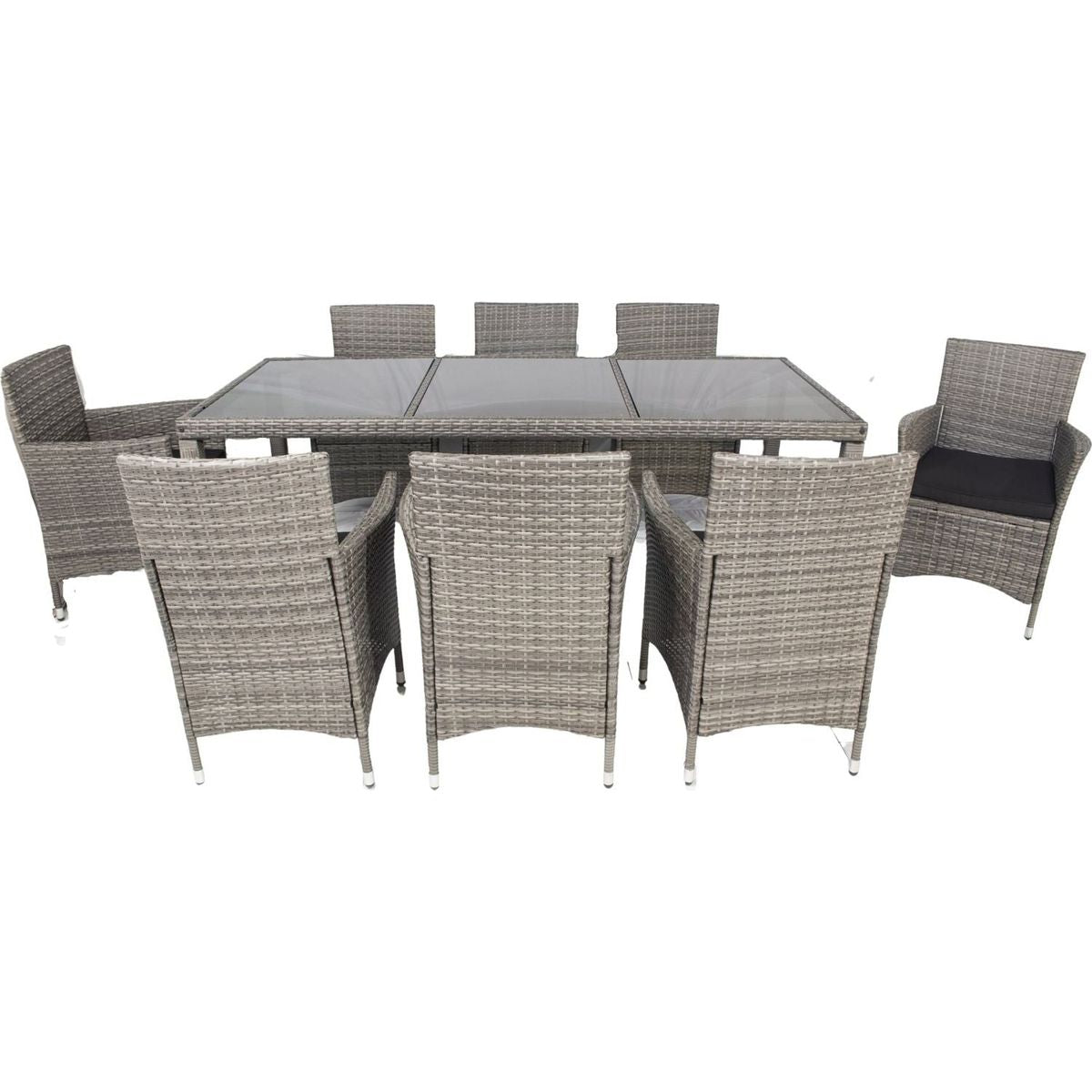 9 piece Outdoor Patio Wicker Dining Set Patio Wicker Furniture Dining Set Glass Top Grey