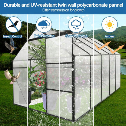 6x10 FT Polycarbonate Greenhouse Raised Base and Anchor Aluminum Heavy Duty Walk-in Greenhouses for Outdoor Backyard in All Season
