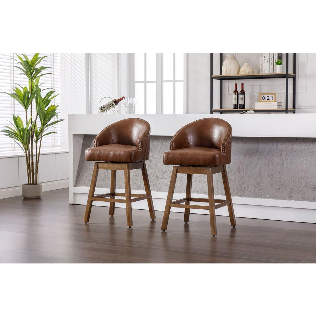 Bar Stools Set of 2 Counter Height Chairs with Footrest for Kitchen, Dining Room And 360 Degree Swivel