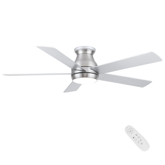 52" Low Profile Ceiling Fan in Brushed Nickel with Silver Blades