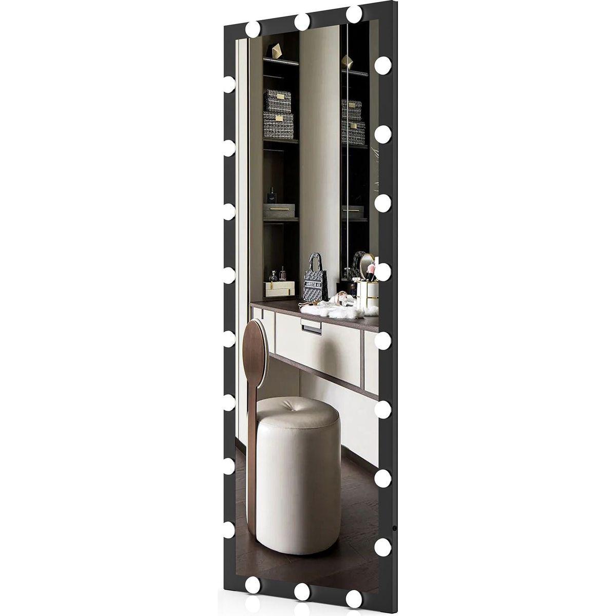 Hollywood Full Length Mirror with Lights Full Body Vanity Mirror with 3 Color Modes Lighted Standing Floor Mirror for Dressing Room Bedroom Wall Mounted Touch Control Black 63x24inch - Streamdale Furniture