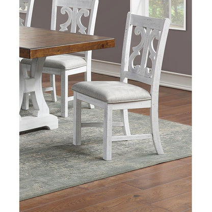 Formal Classic Crafted Design Set of 2 Chairs Wooden Cushion Seat Distressed paint Chairs