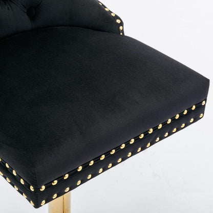 Thick Golden Swivel Velvet Barstools Adjusatble Seat Height from 27-35 Inch, Modern Upholstered Bar Stools with Backs Comfortable Tufted for Home Pub and Kitchen Island (Black, Set of 2)