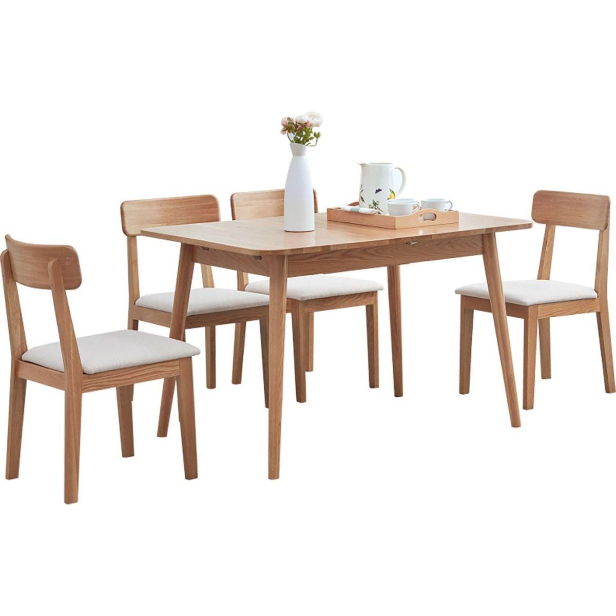 Natural solid oak round corner diagonal leg telescopic table 1.2-1.6m, for 6-8 people to meet Dining table wood (light color)