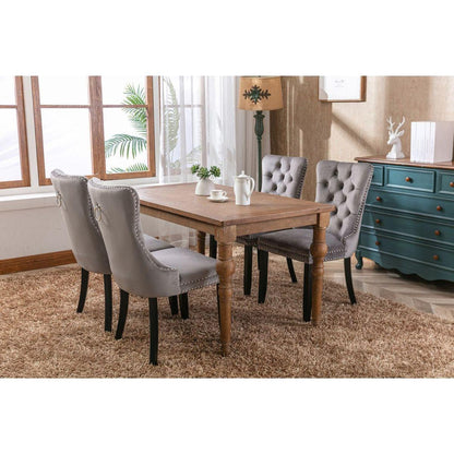 Nikki Collection Modern, High-end Tufted Solid Wood Contemporary Velvet Upholstered Dining Chair with Wood Legs Nailhead Trim 2-Pcs Set, Gray