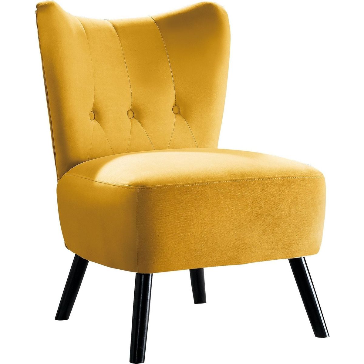 Unique Style Accent Chair Yellow Velvet Covering Button-Tufted Back Brown Finish Wood Legs Modern Home Furniture