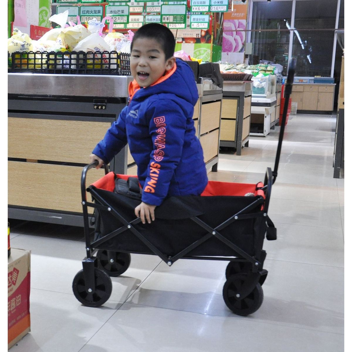 Folding Wagon Garden Shopping Beach Cart black+yellow