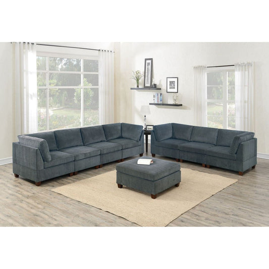 Living Room Furniture Grey Chenille Modular Sofa Set 8pc Set Large Family Sofa Modern Couch 4x Corner Wedge 3x Armless Chairs and 1x Ottoman Plywood