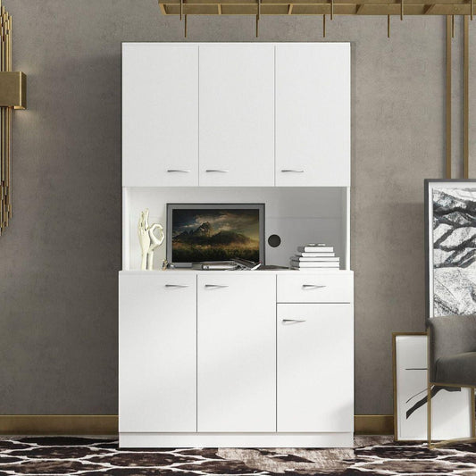 70.87" Tall Wardrobe& Kitchen Cabinet, with 6-Doors, 1-Open Shelves and 1-Drawer for bedroom, White - Streamdale Furniture