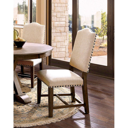 Rustic Classic 2pcs Dining Chairs Beige Fabric Upholstered Cushion Side Chairs Nailhead Trim Kitchen Dining Room Solid wood Light Oak