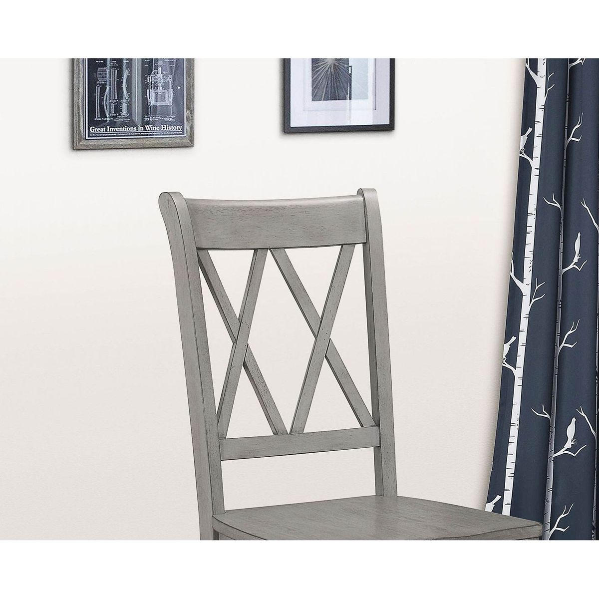 Casual Gray Finish Side Chairs Set of 2 Pine Veneer Transitional Double-X Back Design Dining Room Furniture