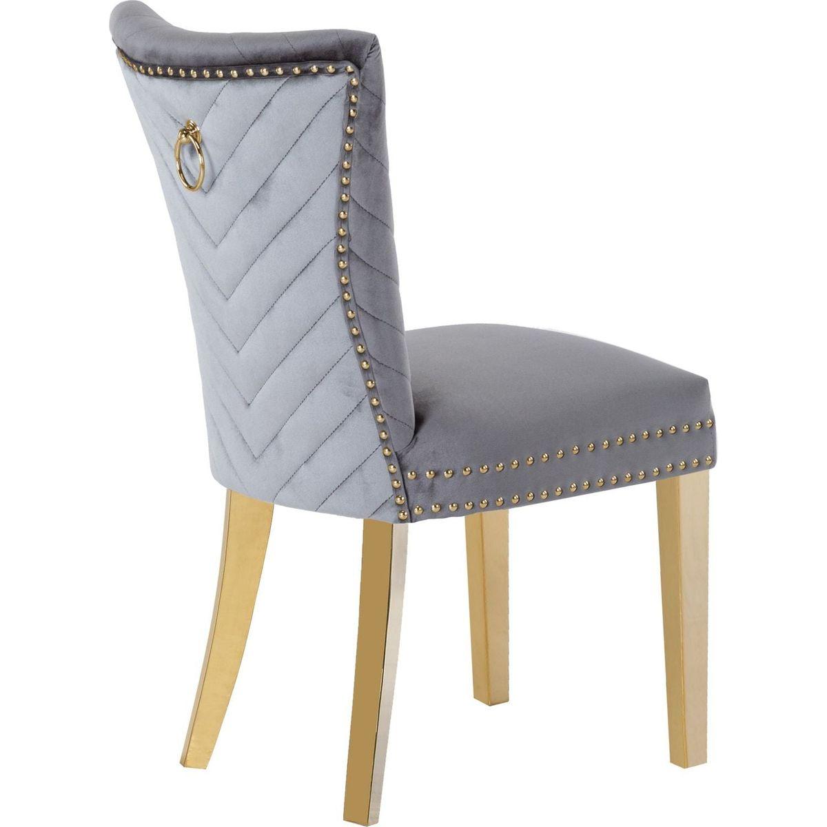 Eva 2 Piece Gold Legs Dining Chairs Finished with Velvet Fabric in Gray