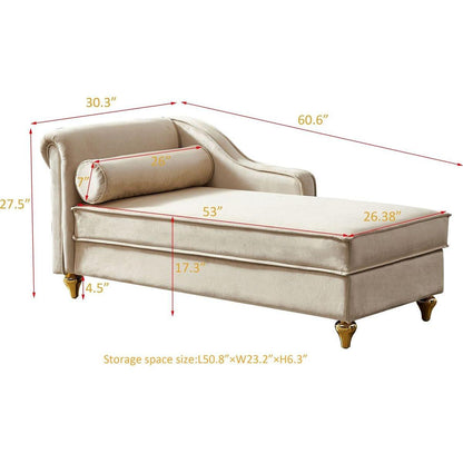 Modern Upholstery Chaise Lounge Chair with Storage Velvet (Beige)