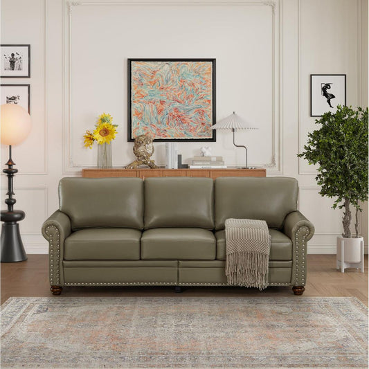 Classic Living Room Nails Sofa Grey Faux Leather
