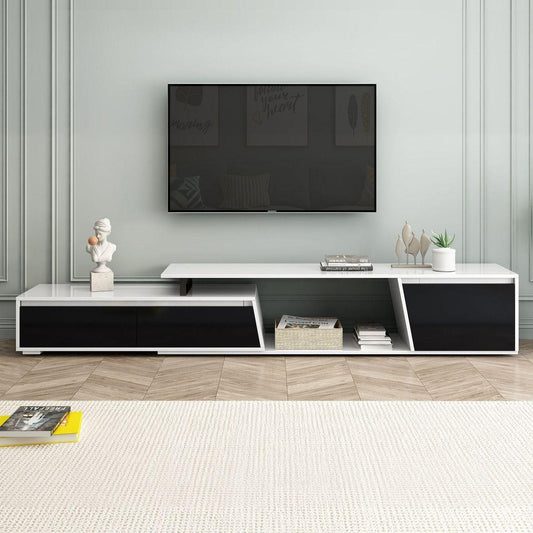 Modern, Minimalist Rectangle Extendable TV Stand, TV Cabinet with 2 Drawers and 1 Cabinet for Living Room, Up to 100"