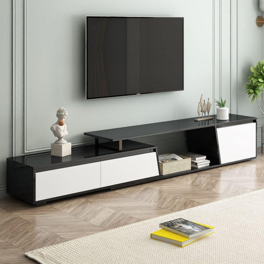 Modern, Minimalist Rectangle Extendable TV Stand, TV Cabinet with 2 Drawers and 1 Cabinet for Living Room, Up to 100"