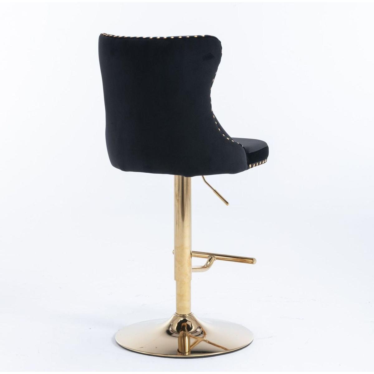 Golden Swivel Velvet Barstools Adjusatble Seat Height from 25-33 Inch, Modern Upholstered Bar Stools with Backs Comfortable Tufted for Home Pub and Kitchen Islandlack, Set of 2) - Streamdale Furniture