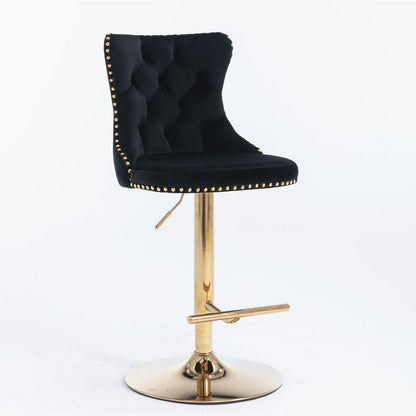 Golden Swivel Velvet Barstools Adjusatble Seat Height from 25-33 Inch, Modern Upholstered Bar Stools with Backs Comfortable Tufted for Home Pub and Kitchen Islandlack, Set of 2) - Streamdale Furniture