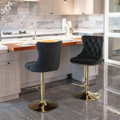 Golden Swivel Velvet Barstools Adjusatble Seat Height from 25-33 Inch, Modern Upholstered Bar Stools with Backs Comfortable Tufted for Home Pub and Kitchen Islandlack, Set of 2) - Streamdale Furniture