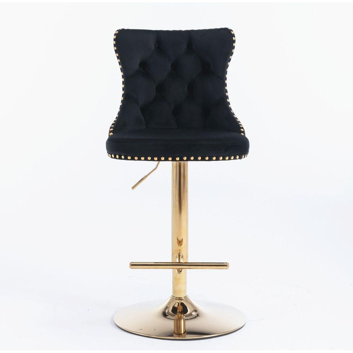 Golden Swivel Velvet Barstools Adjusatble Seat Height from 25-33 Inch, Modern Upholstered Bar Stools with Backs Comfortable Tufted for Home Pub and Kitchen Islandlack, Set of 2) - Streamdale Furniture