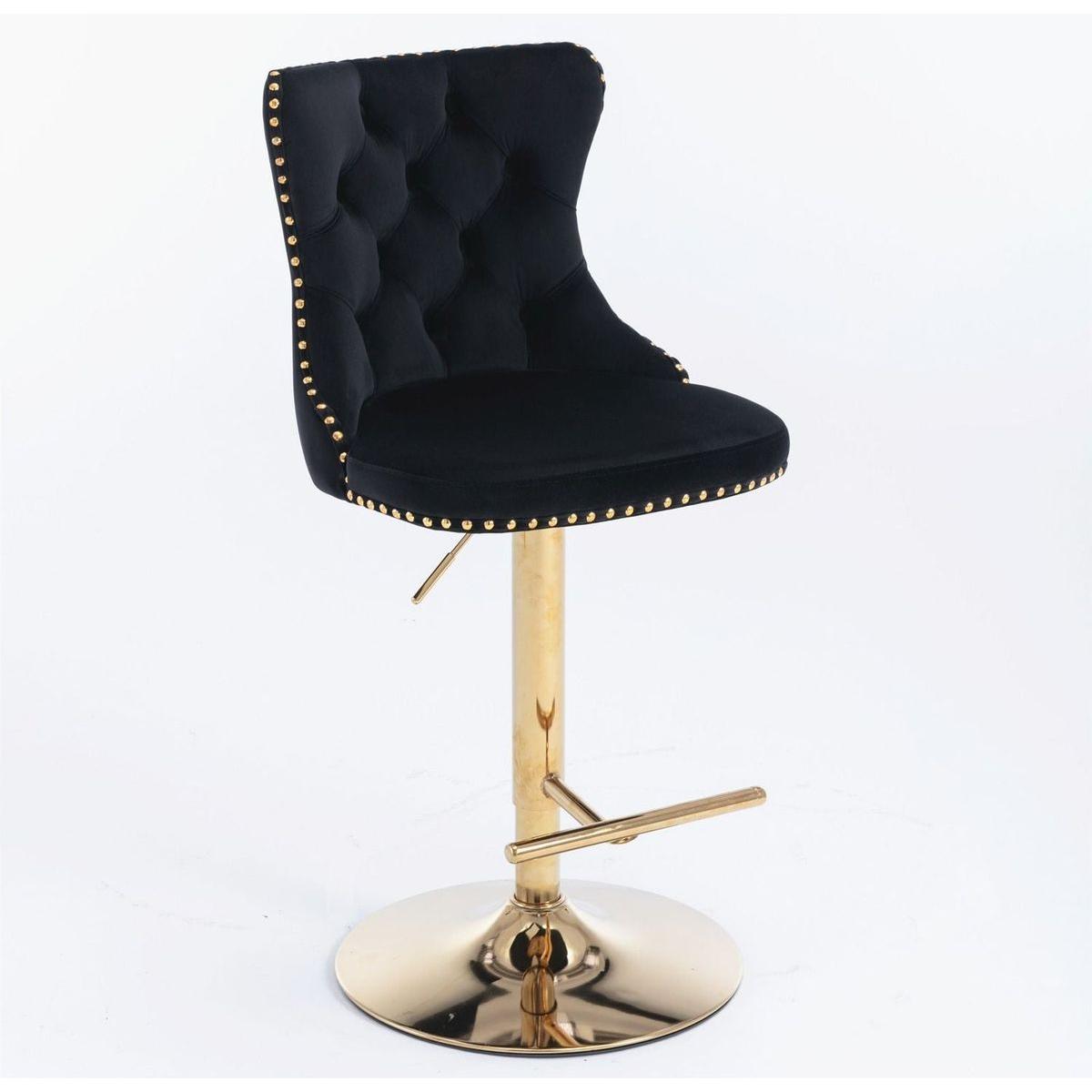 Golden Swivel Velvet Barstools Adjusatble Seat Height from 25-33 Inch, Modern Upholstered Bar Stools with Backs Comfortable Tufted for Home Pub and Kitchen Islandlack, Set of 2) - Streamdale Furniture