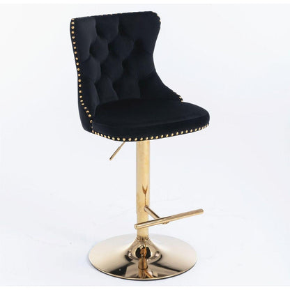 Golden Swivel Velvet Barstools Adjusatble Seat Height from 25-33 Inch, Modern Upholstered Bar Stools with Backs Comfortable Tufted for Home Pub and Kitchen Islandlack, Set of 2) - Streamdale Furniture