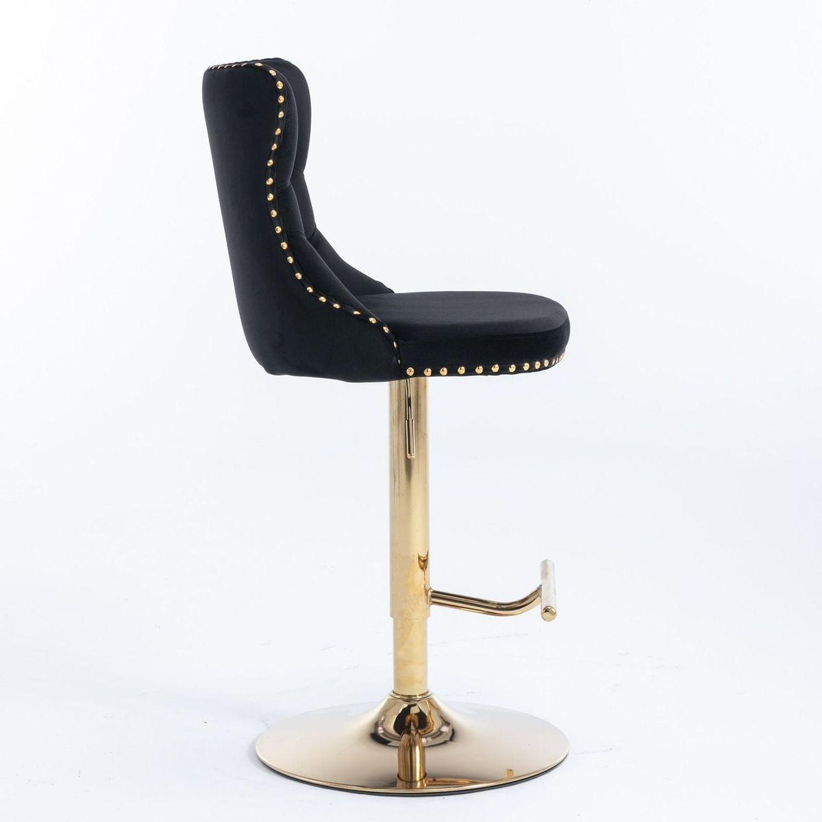 Golden Swivel Velvet Barstools Adjusatble Seat Height from 25-33 Inch, Modern Upholstered Bar Stools with Backs Comfortable Tufted for Home Pub and Kitchen Islandlack, Set of 2) - Streamdale Furniture