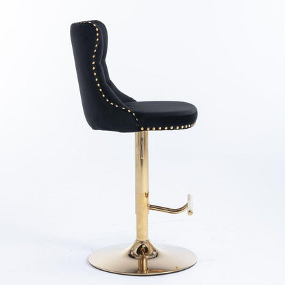Golden Swivel Velvet Barstools Adjusatble Seat Height from 25-33 Inch, Modern Upholstered Bar Stools with Backs Comfortable Tufted for Home Pub and Kitchen Islandlack, Set of 2) - Streamdale Furniture