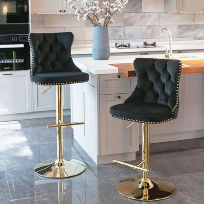 Golden Swivel Velvet Barstools Adjusatble Seat Height from 25-33 Inch, Modern Upholstered Bar Stools with Backs Comfortable Tufted for Home Pub and Kitchen Islandlack, Set of 2) - Streamdale Furniture