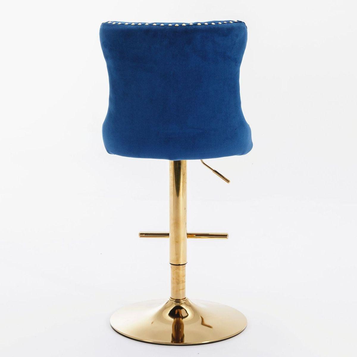 Golden Swivel Velvet Barstools Adjusatble Seat Height from 25-33 Inch, Modern Upholstered Bar Stools with Backs Comfortable Tufted for Home Pub and Kitchen Island, Blue, Set of 2 - Streamdale Furniture