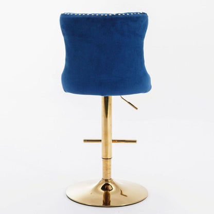 Golden Swivel Velvet Barstools Adjusatble Seat Height from 25-33 Inch, Modern Upholstered Bar Stools with Backs Comfortable Tufted for Home Pub and Kitchen Island, Blue, Set of 2 - Streamdale Furniture
